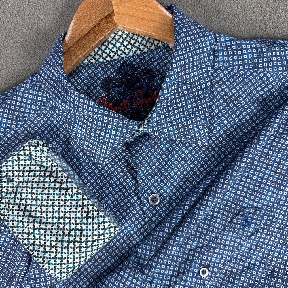 Robert Graham Shirt XL Classic Fit Blue Colorful Geometric Flip Cuff Party Rave
